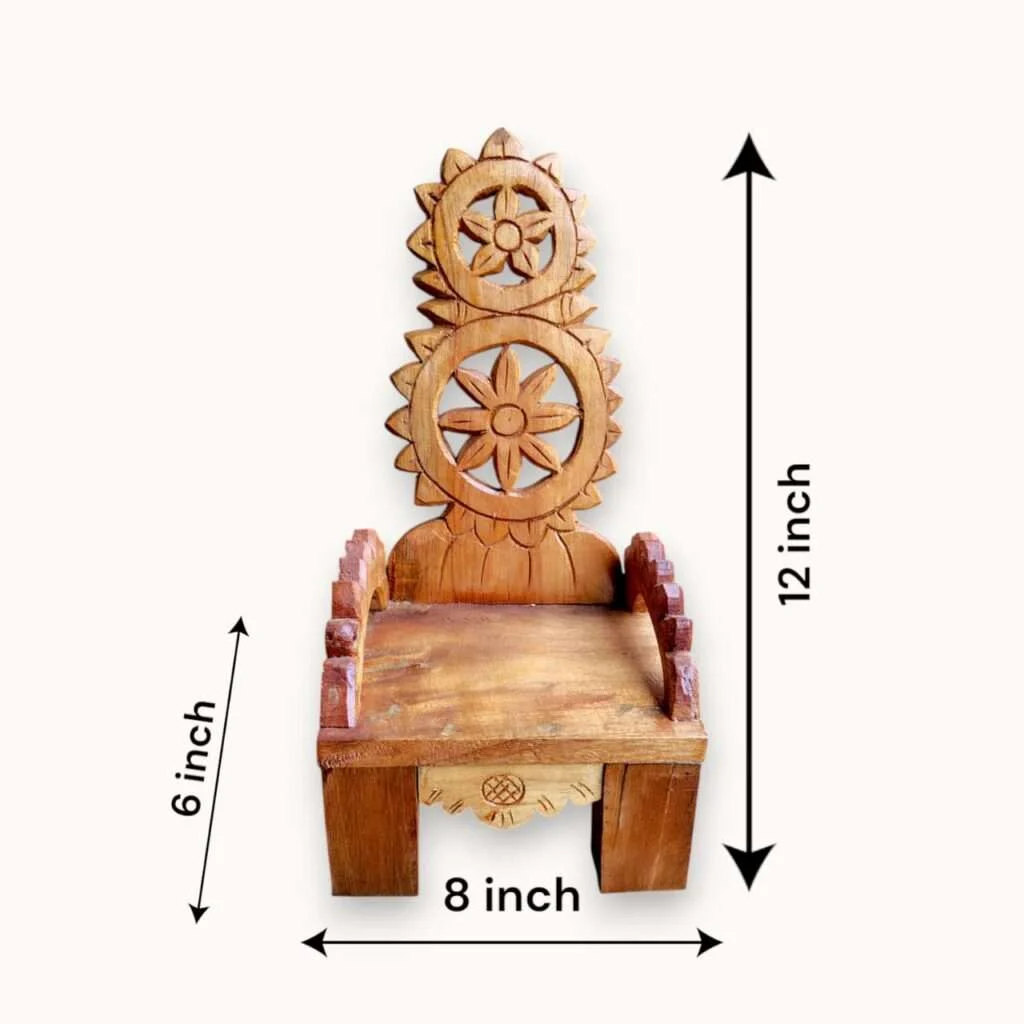 Mehegini Wood Made Asan/Chair For Your God-Laddu Gopal Singhasan/Premium Quality -Hand Carved-Fine Finished Laddu Gopal Singhasan - Image 2