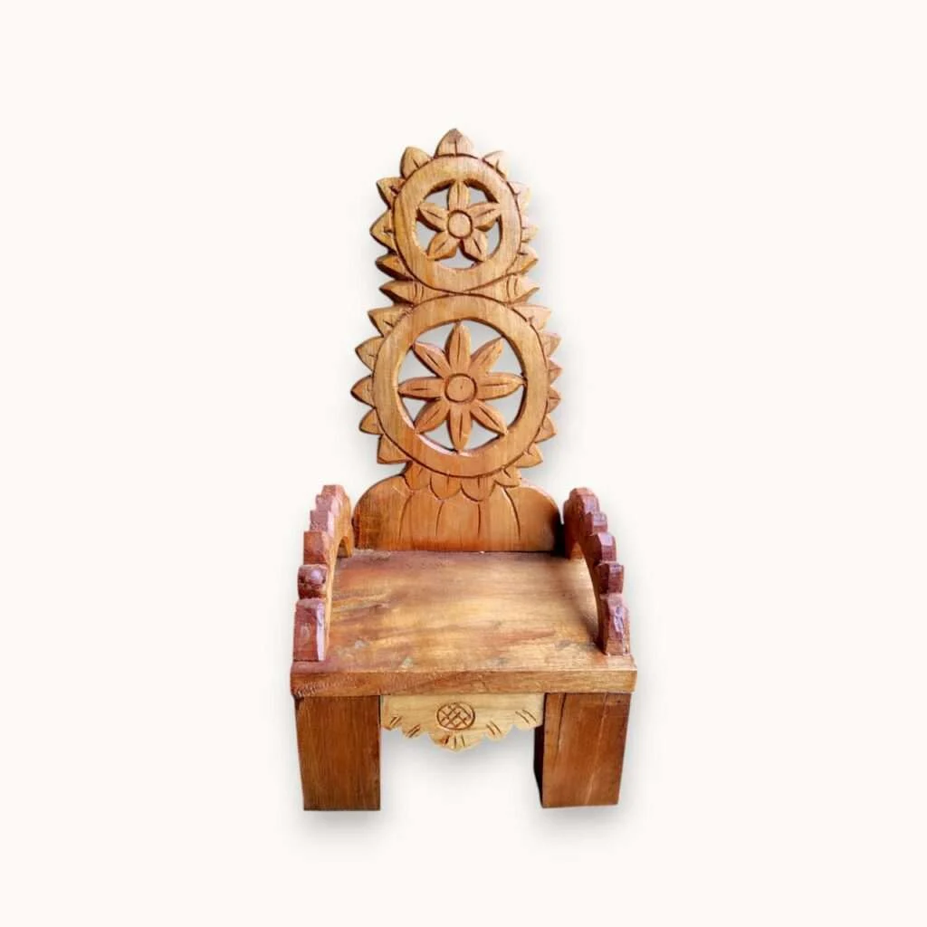 Mehegini Wood Made Asan/Chair For Your God-Laddu Gopal Singhasan/Premium Quality -Hand Carved-Fine Finished Laddu Gopal Singhasan