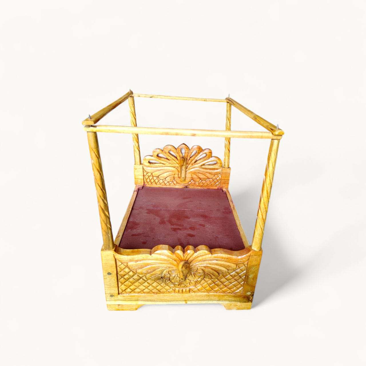 Premium Quality Wooden Box Bed For Bhagban Ji - Storage Bed  With Mosquito Net Holder For Laddu Gopal - Vintage Zamindar Style ......