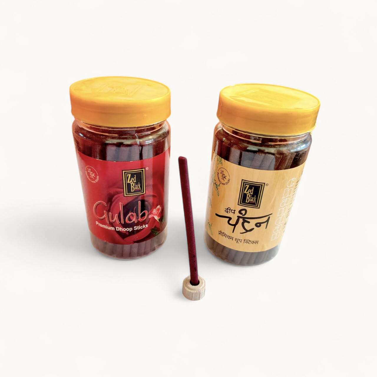 Zed Black Bamboo Less Sticks-Premium Dhoop Sticks-Dhoop Sticks Chandan And Rose Jar-Pack of 2