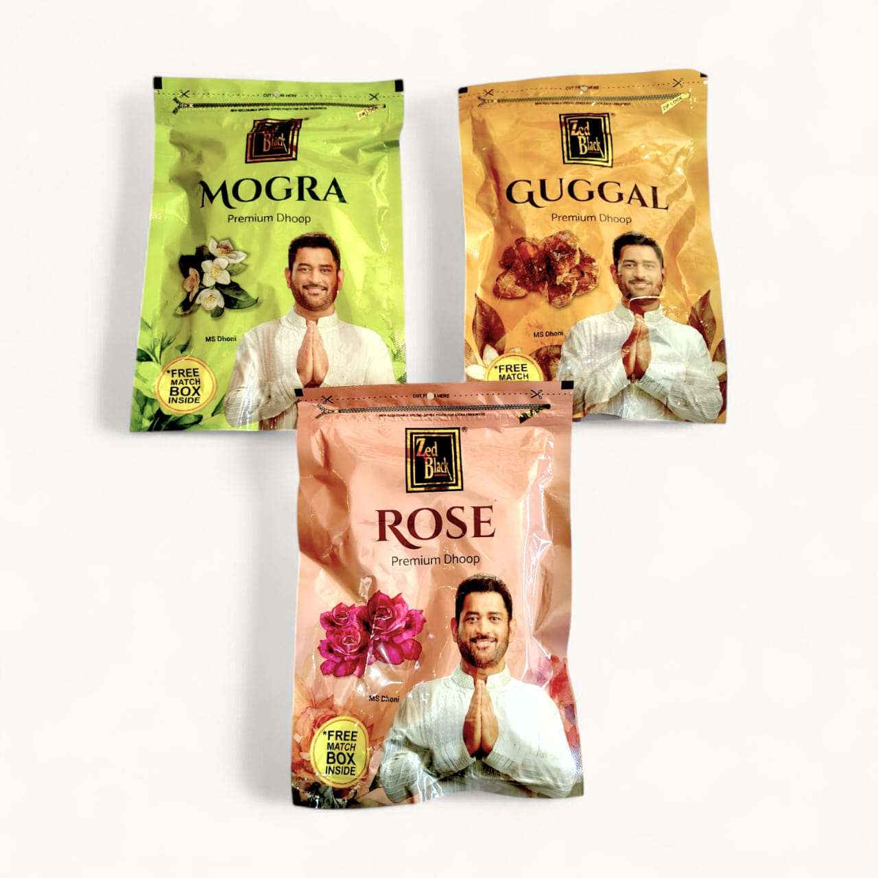 Zed Black Premium Dhoop - Guggal,Mogra,Rose Agarbatti-Free Match Box Inside- 20x3 gram