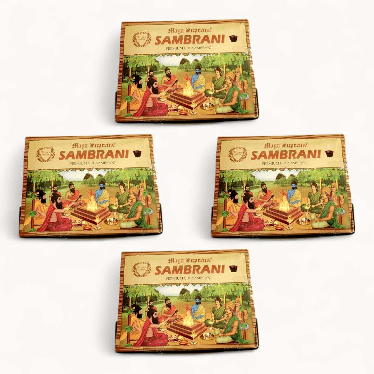 Sambrani Premium Cup Dhoop-Natural Cup Dhoop Agarbatti- Set Of 4-Sambrani Cups 12 x 4 pieces + 1 Tray