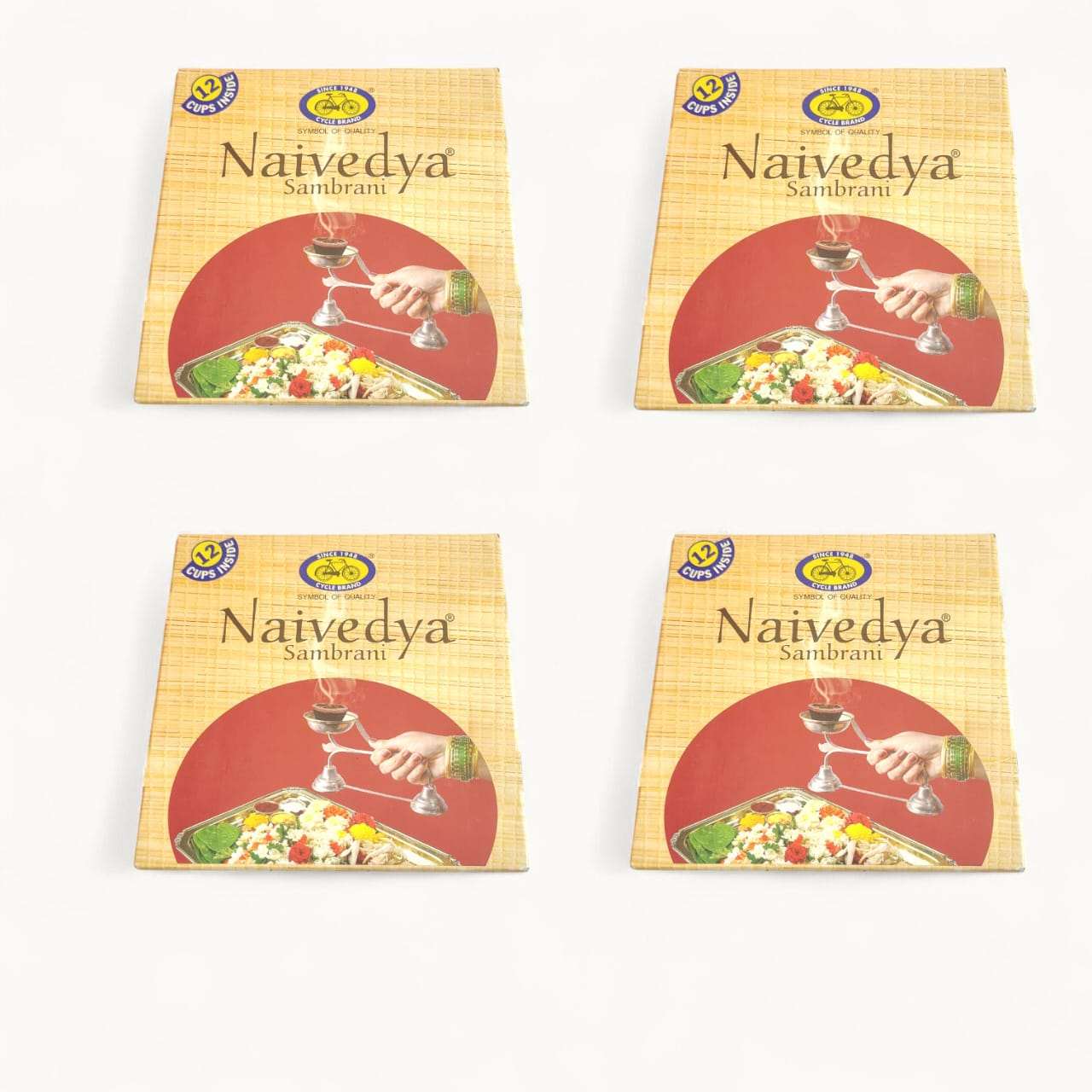 Naivedya Sambrani Cup Dhoop-Cup Dhoop Agarbati + Free Holder-Set of 12 x 4 Pieces + 1 Tray