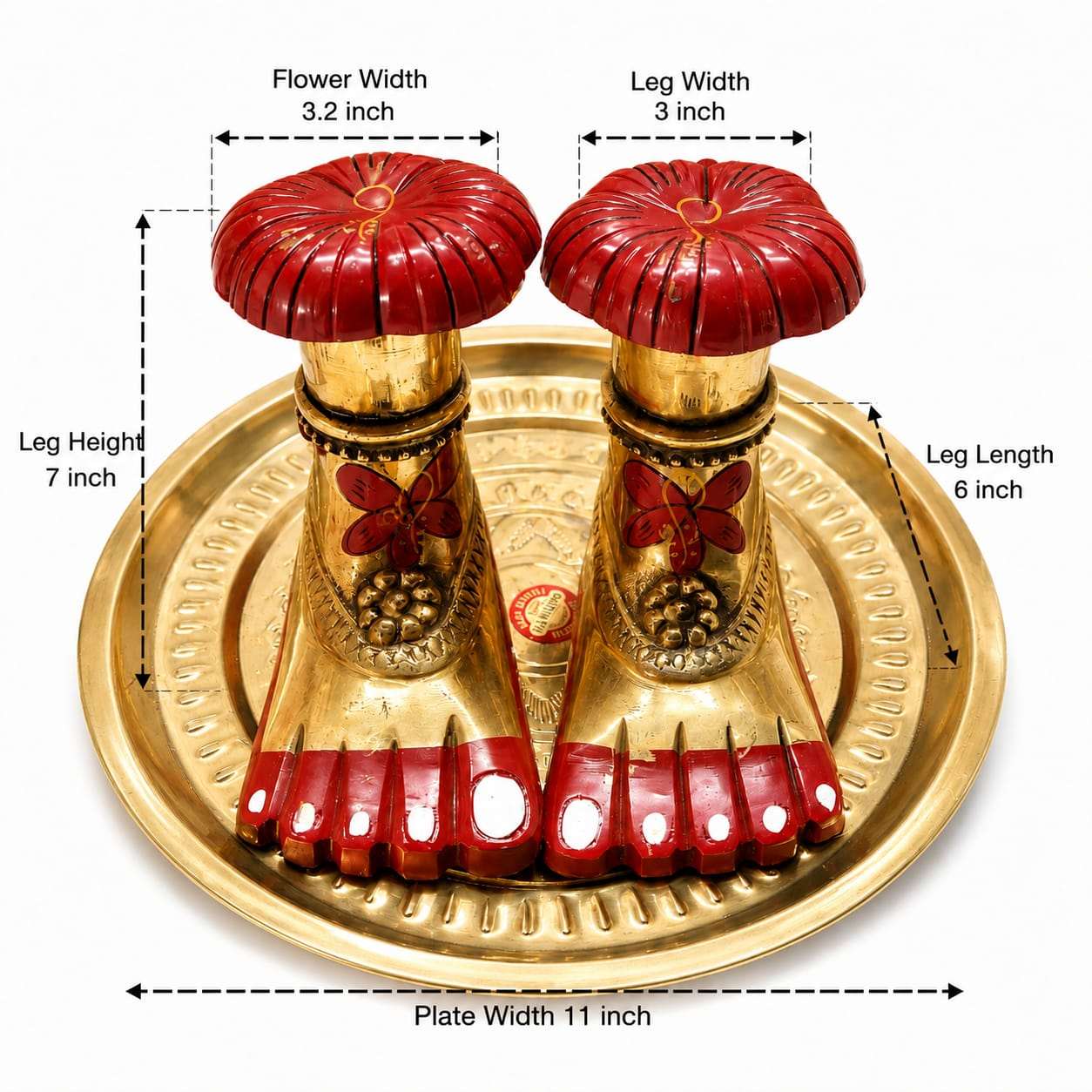 Brass Maa Tara Charan- Large Size Tara Maa Charan Paduka- Maa Tara Paduka With Paduka Thali For Puja Mandir - Image 2