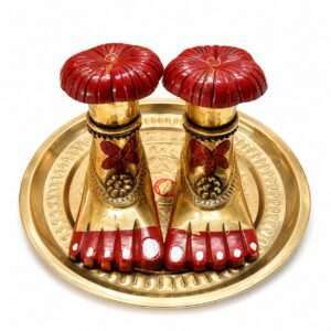 Brass Maa Tara Charan- Large Size Tara Maa Charan Paduka- Maa Tara Paduka With Paduka Thali For Puja Mandir