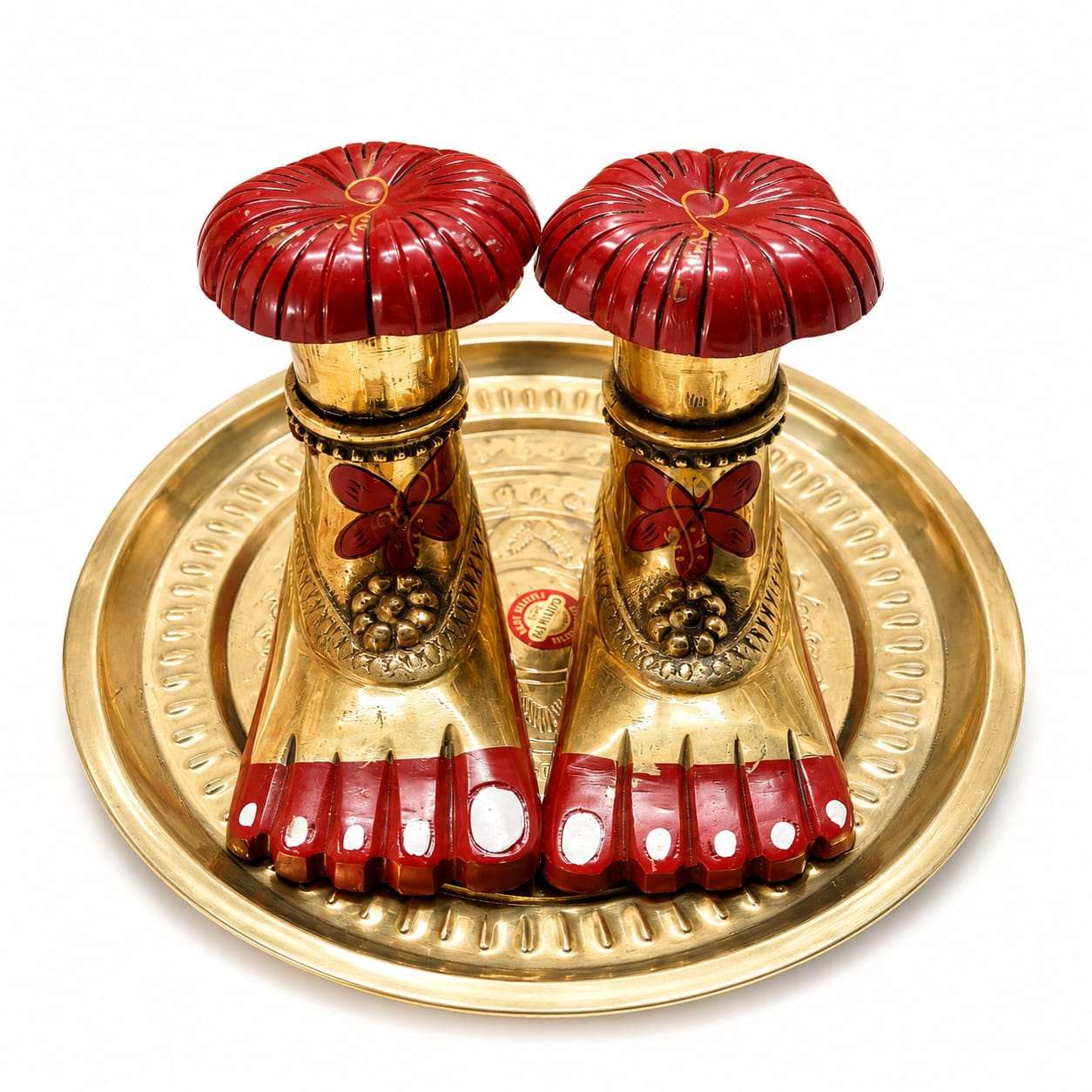 Brass Maa Tara Charan- Large Size Tara Maa Charan Paduka- Maa Tara Paduka With Paduka Thali For Puja Mandir