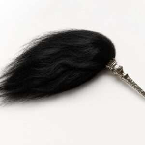 100% original Black Chamar - Black YakcChanvara - Chawar - Yak Tail Fly Whisk - With Fancy German Sliver Handle - 200 gm , 24" Tail (approx)