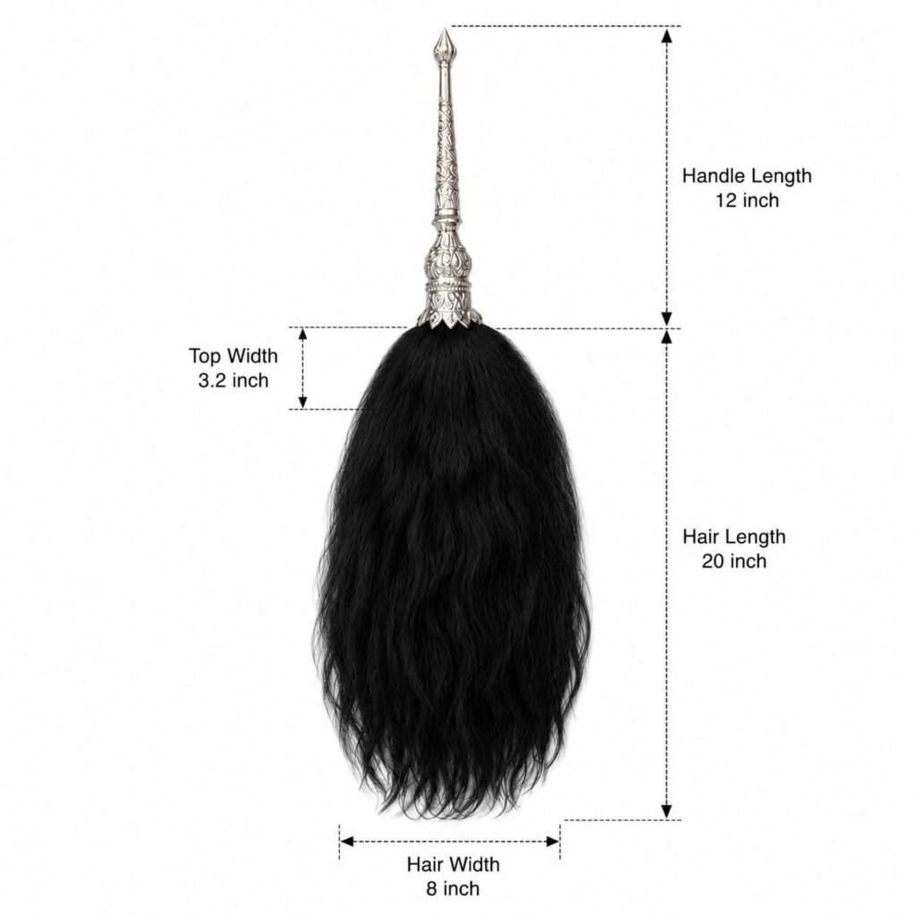 100% original Black Chamar - Black YakcChanvara - Chawar - Yak Tail Fly Whisk - With Fancy German Sliver Handle - 200 gm , 24" Tail (approx) - Image 2