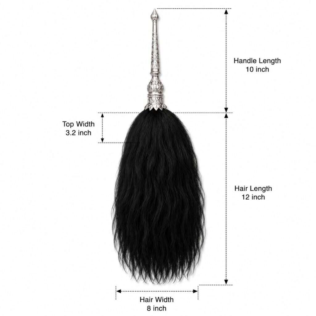 100% original Black Chamar - Black YakcChanvara - Chawar - Yak Tail Fly Whisk - With Fancy German Sliver Handle - 100 gm , 12" Tail (approx) - Image 2