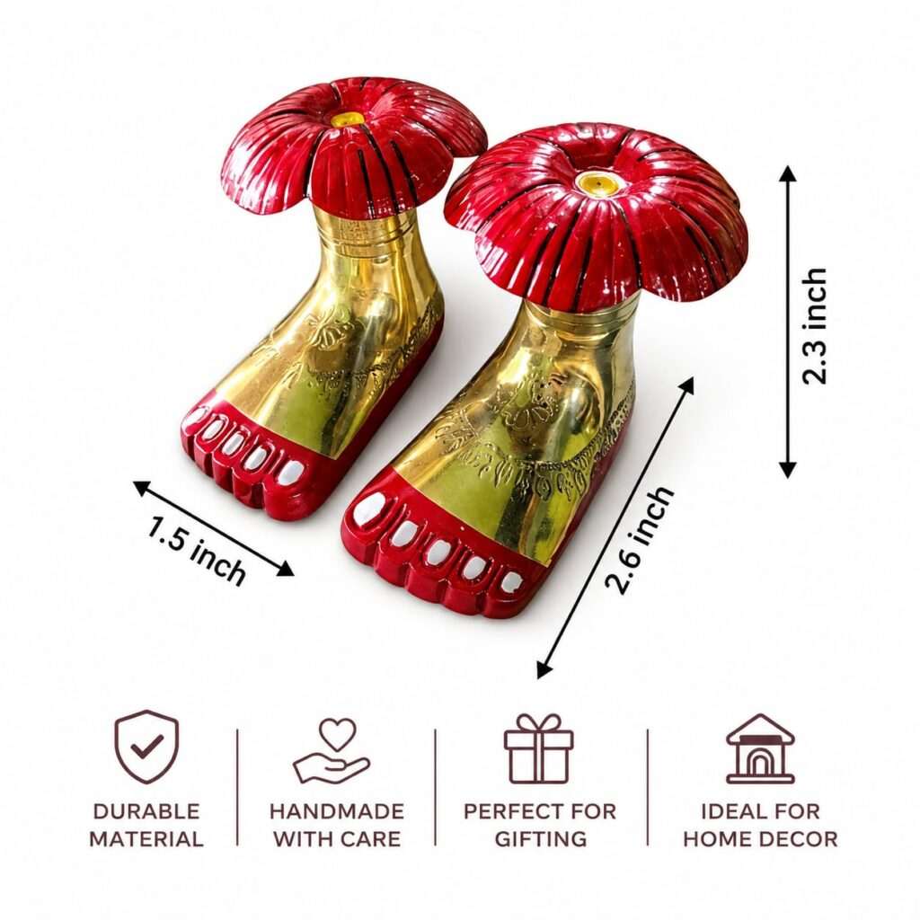 Brass Tara Maa Murti with Charan and Bronze/kansha Thali -Brass Paduka for Home Temple Décor-Elegant Brass Tara Maa Murti with Charan and kasha Thali-Premium Brass Tara Maa Idol with Sacred Charan Paduka with Bronze Thali - Image 2